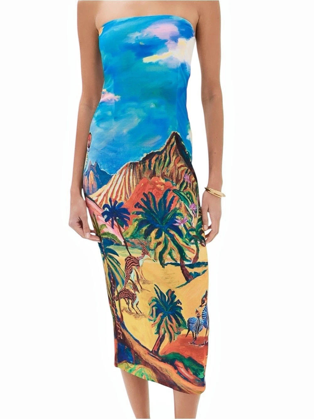 Stella Jean Longuette Dress Dinosaurs Print